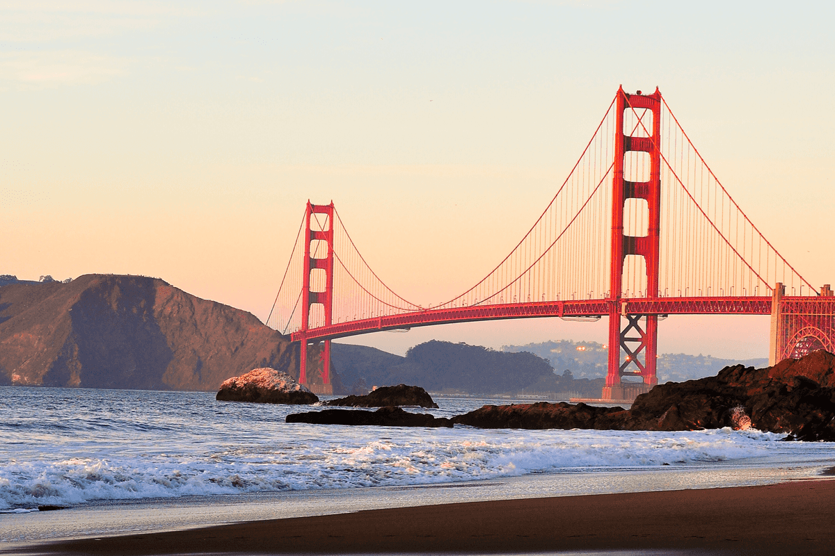 Sunset over the Golden Gate Bridge in San Francisco